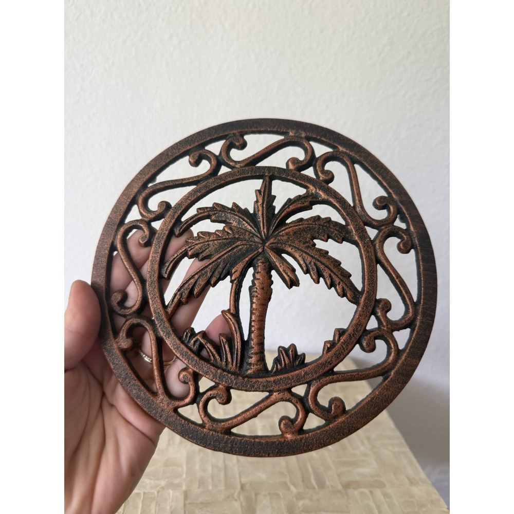 Tropical Copper Tone Palm Tree Metal Trivet